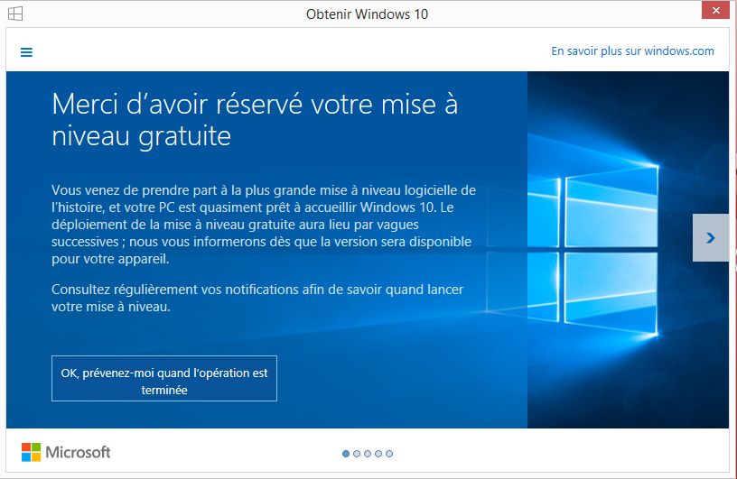 Ecran de r&eacute;servation de Windows 10