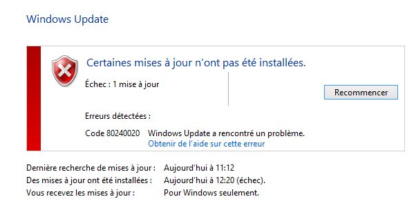 Erreur Code 80240020