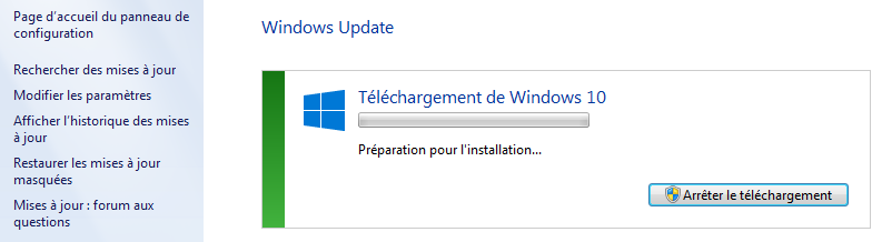 Pr&eacute;paration de l'installation Windows 10