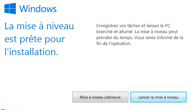 La mise &agrave; niveau est pr&ecirc;te pour l'installation