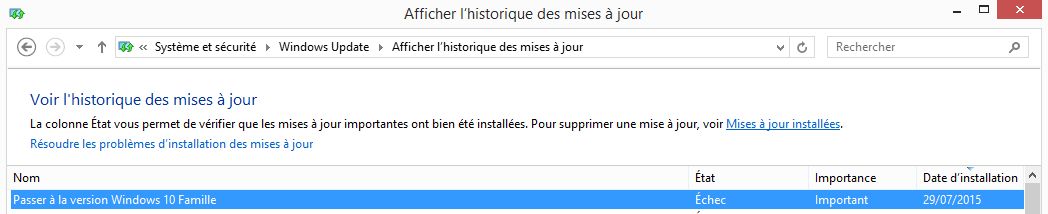 Echec passage &agrave; la version 10 famille