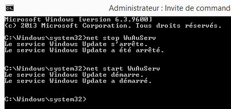 Commande relance Windows Update